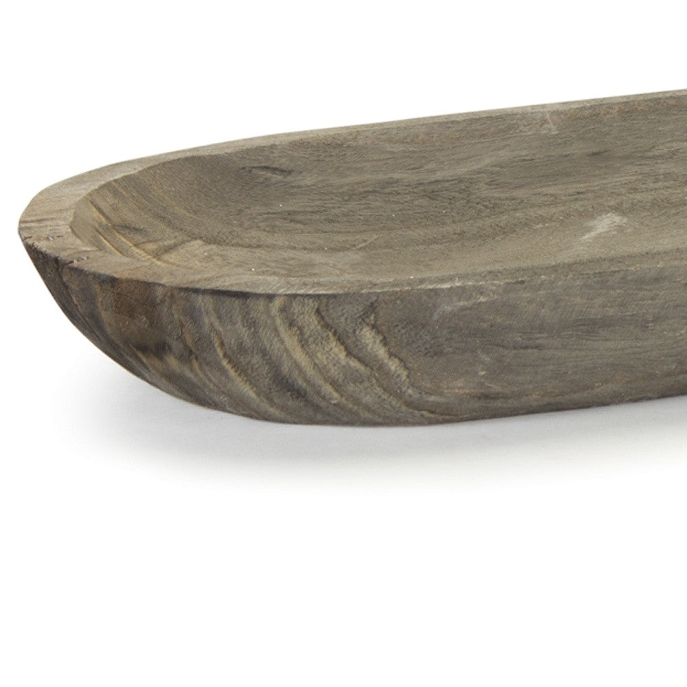 Set of Two Natural Brown Oval Solid Wood Serving Trays-2
