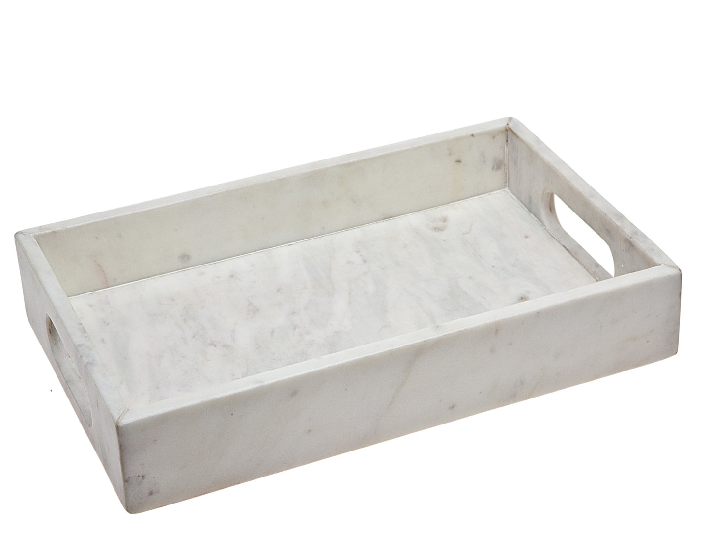 16" White Rectangular Marble Serving Tray With Handles-0