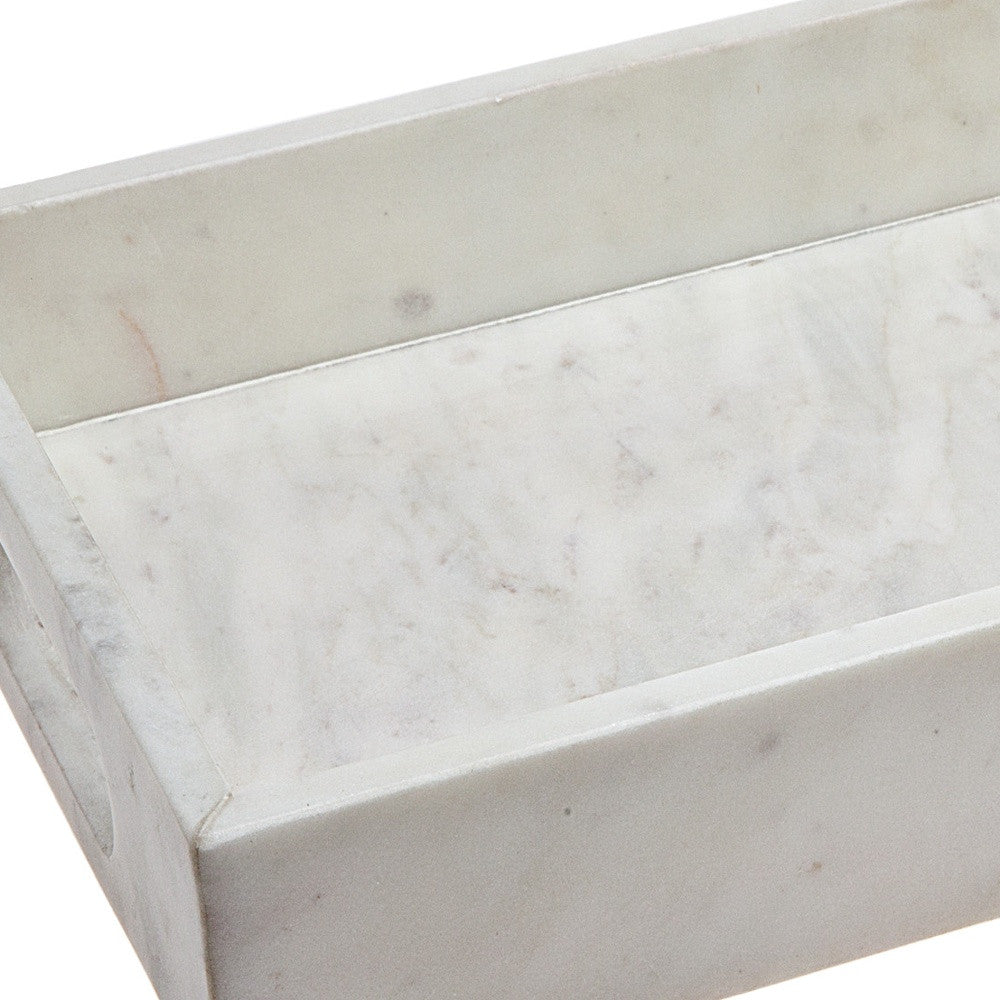 16" White Rectangular Marble Serving Tray With Handles-3