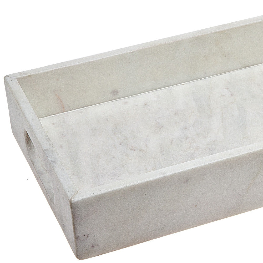 16" White Rectangular Marble Serving Tray With Handles-4