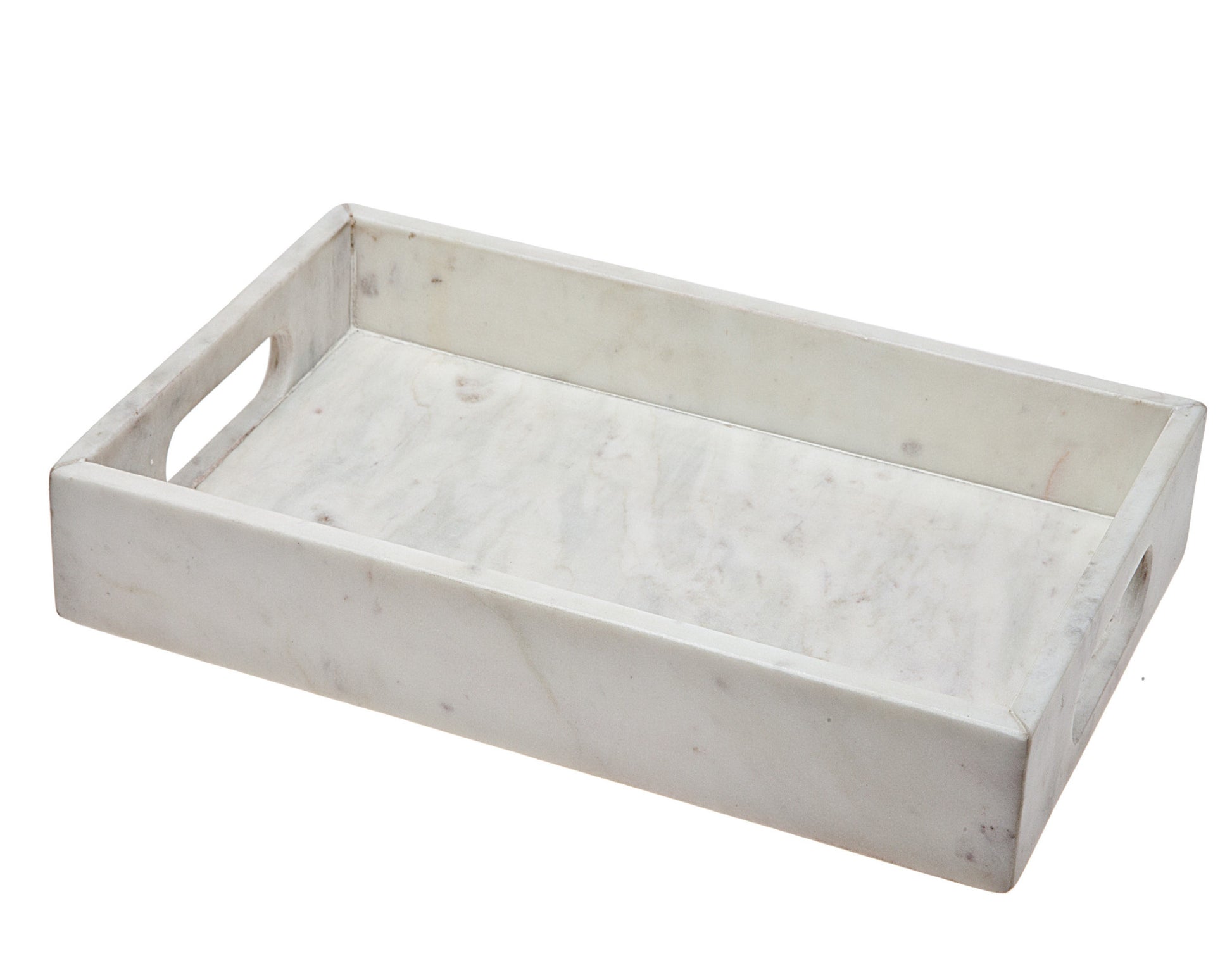 16" White Rectangular Marble Serving Tray With Handles-2