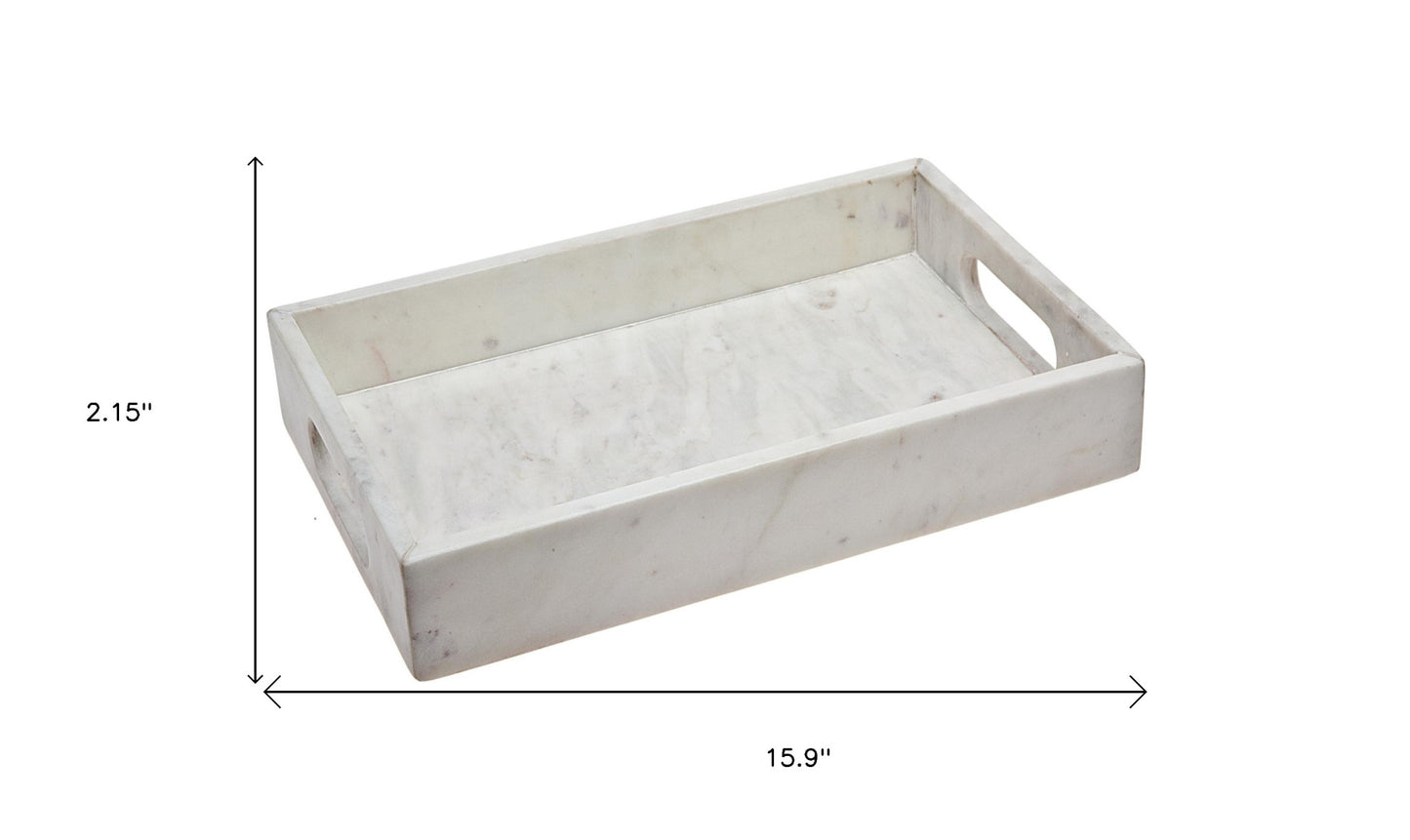 16" White Rectangular Marble Serving Tray With Handles-5
