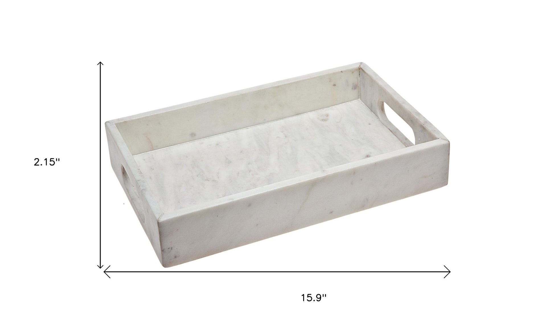 16" White Rectangular Marble Serving Tray With Handles-5