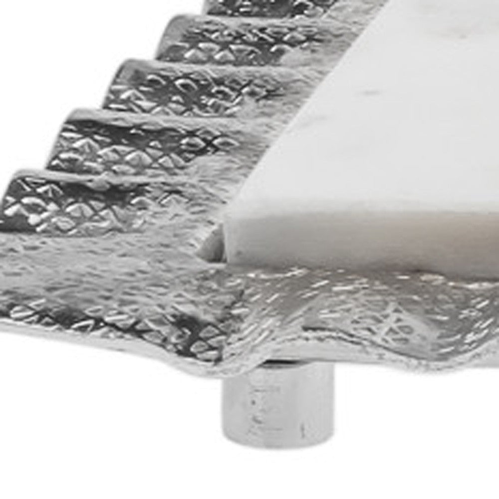 18" White and Silver Rectangular Marble Serving Tray-4