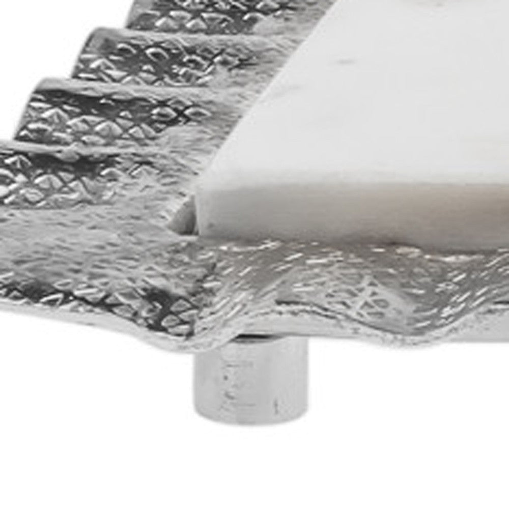 18" White and Silver Rectangular Marble Serving Tray-3
