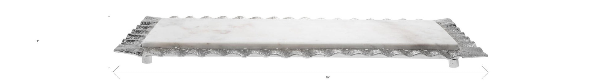 18" White and Silver Rectangular Marble Serving Tray-5