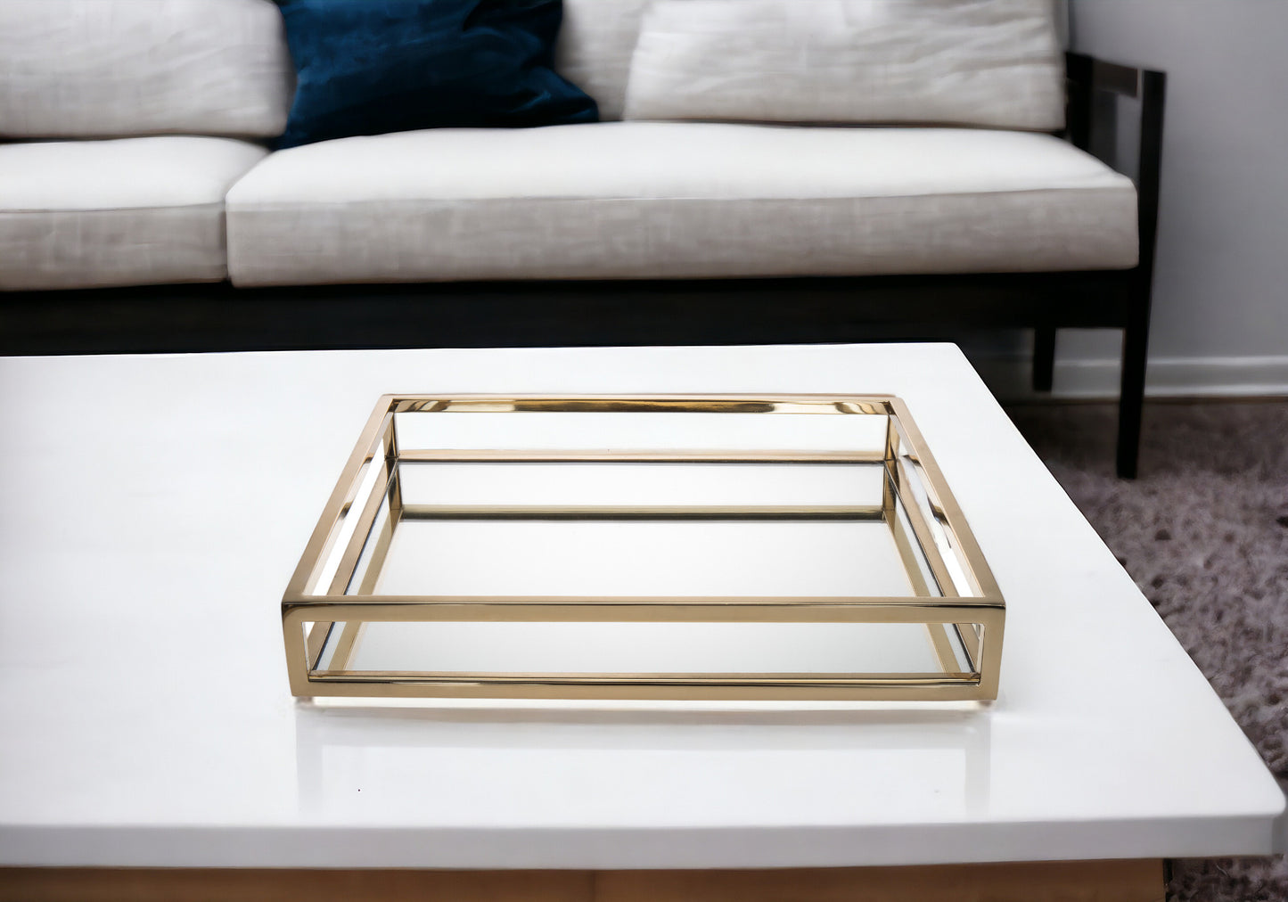 14" Gold Square Metal Serving Tray-0