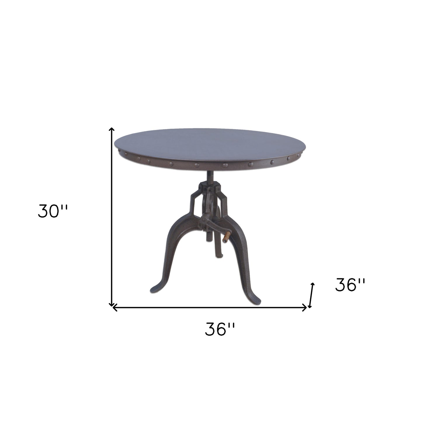 36" Industrial Gray Adjustable Crank Round Top Dining Table.-4