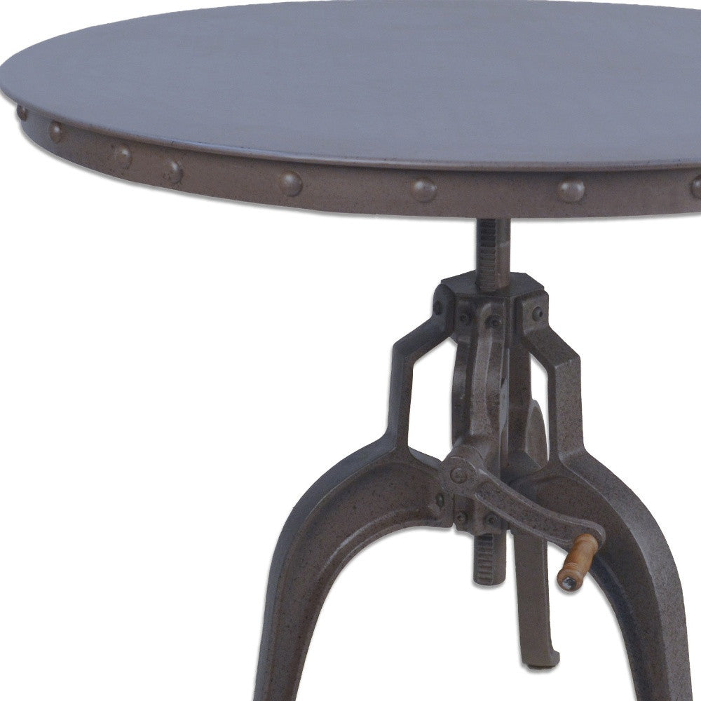 36" Industrial Gray Adjustable Crank Round Top Dining Table.-2