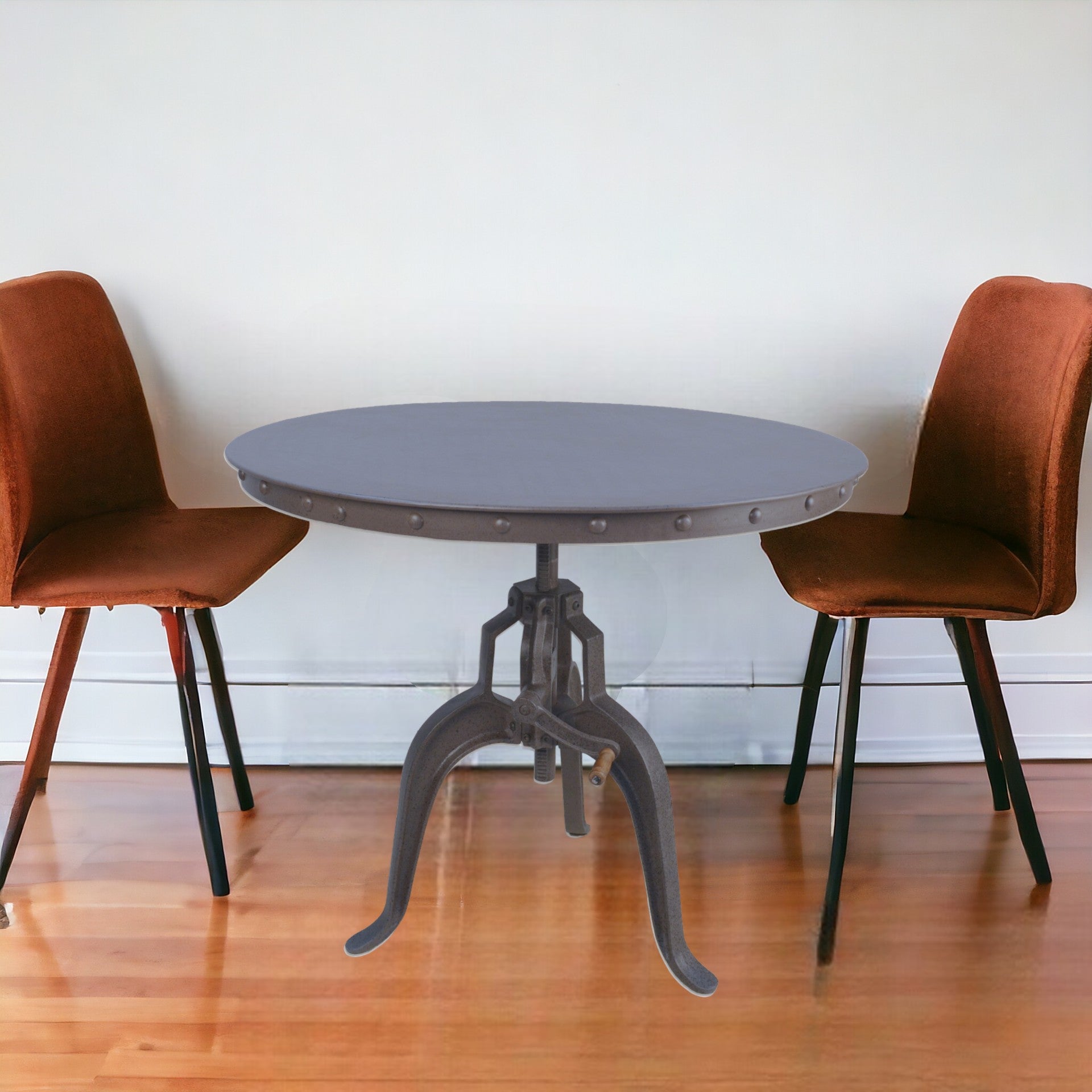 36" Industrial Gray Adjustable Crank Round Top Dining Table.-1