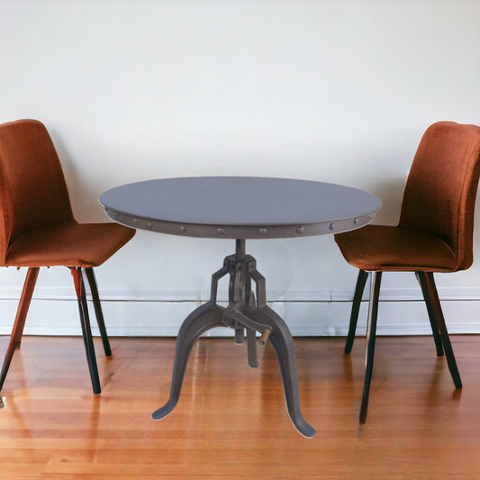 36" Industrial Gray Adjustable Crank Round Top Dining Table.-1