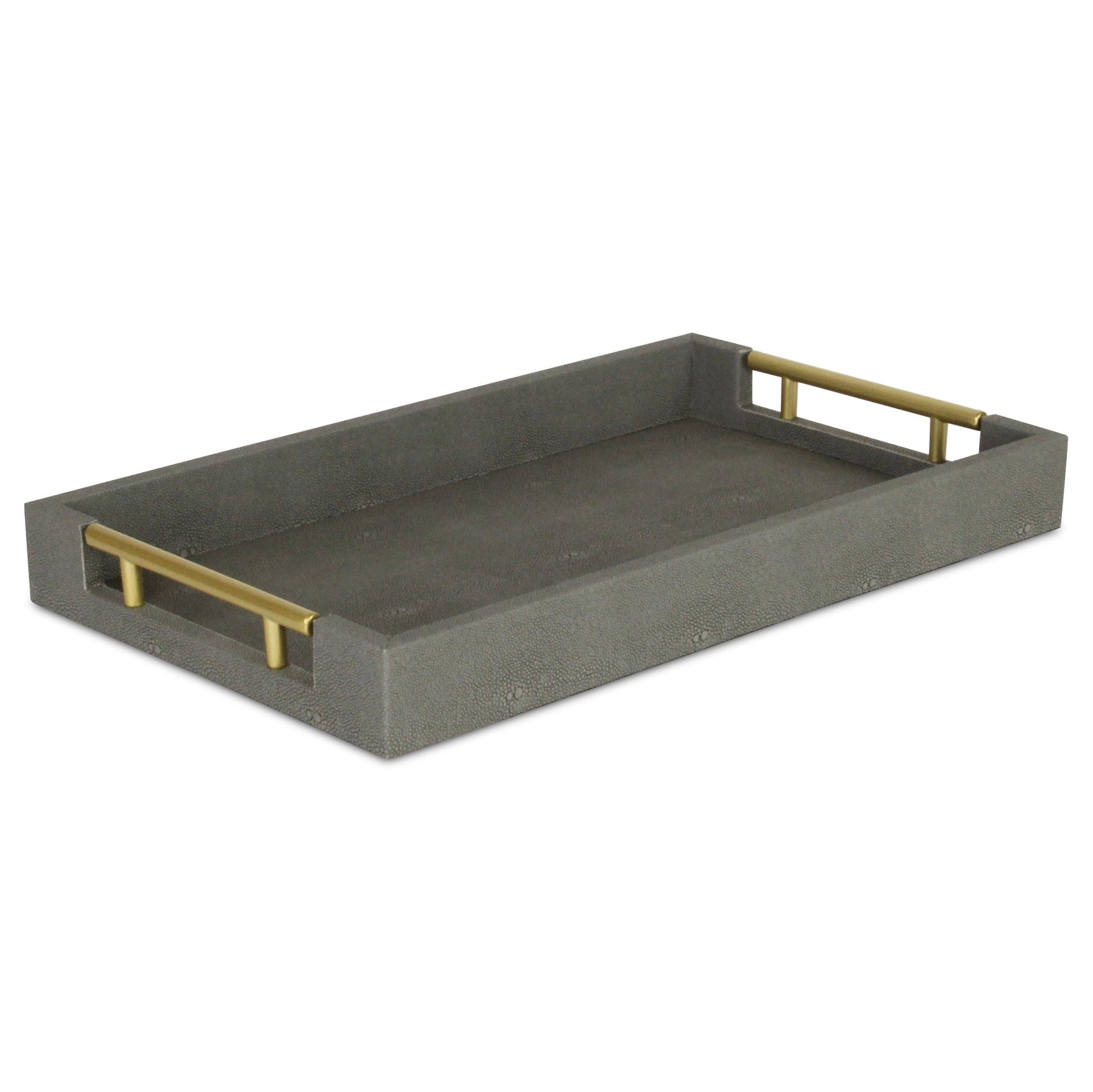 16" Gray Wood Faux Shagreen Serving Tray With Handles-4