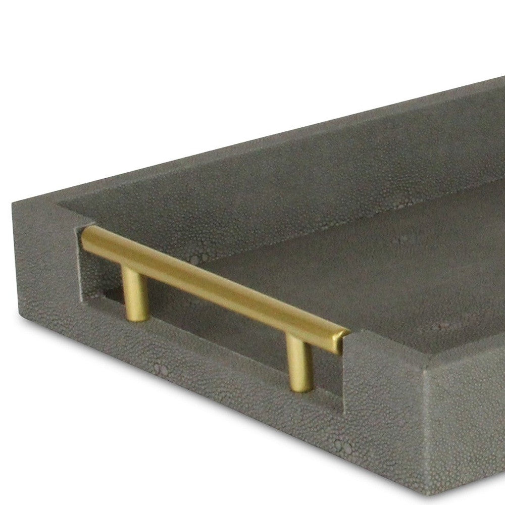 16" Gray Wood Faux Shagreen Serving Tray With Handles-6