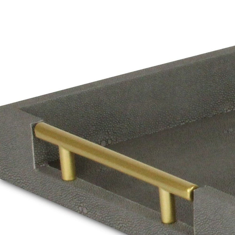16" Gray Wood Faux Shagreen Serving Tray With Handles-8