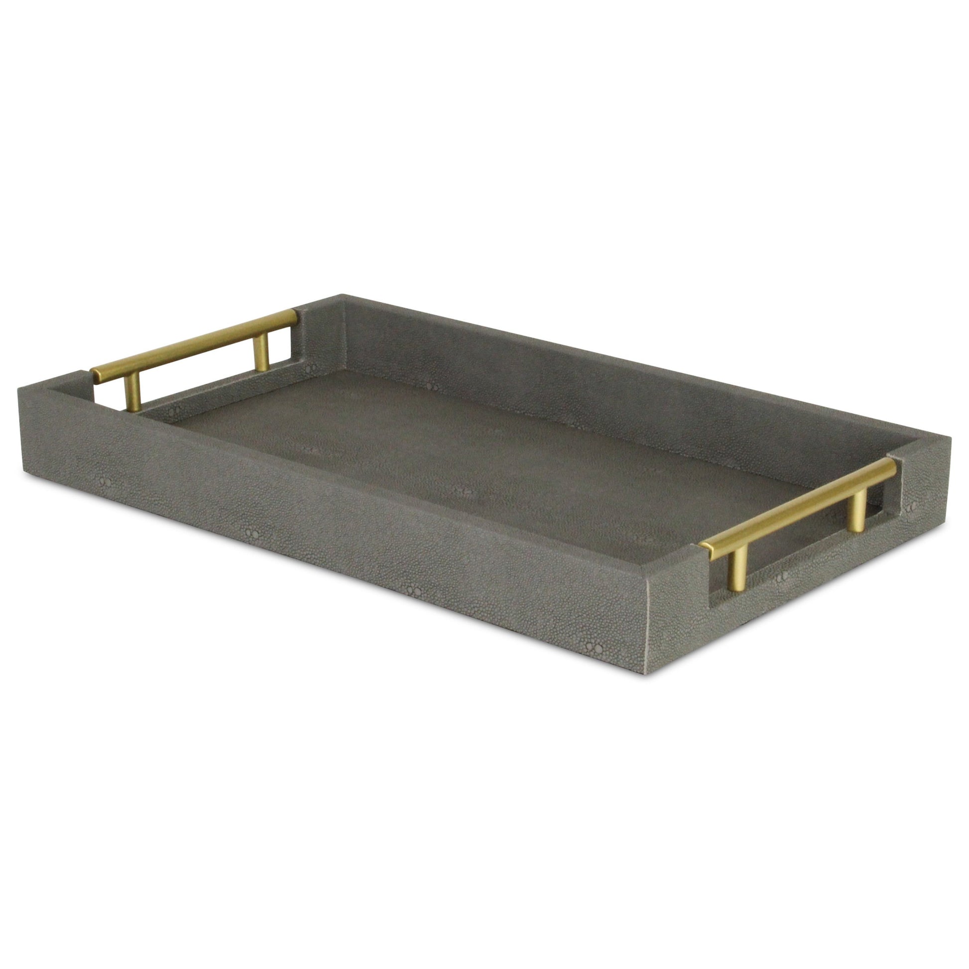 16" Gray Wood Faux Shagreen Serving Tray With Handles-1