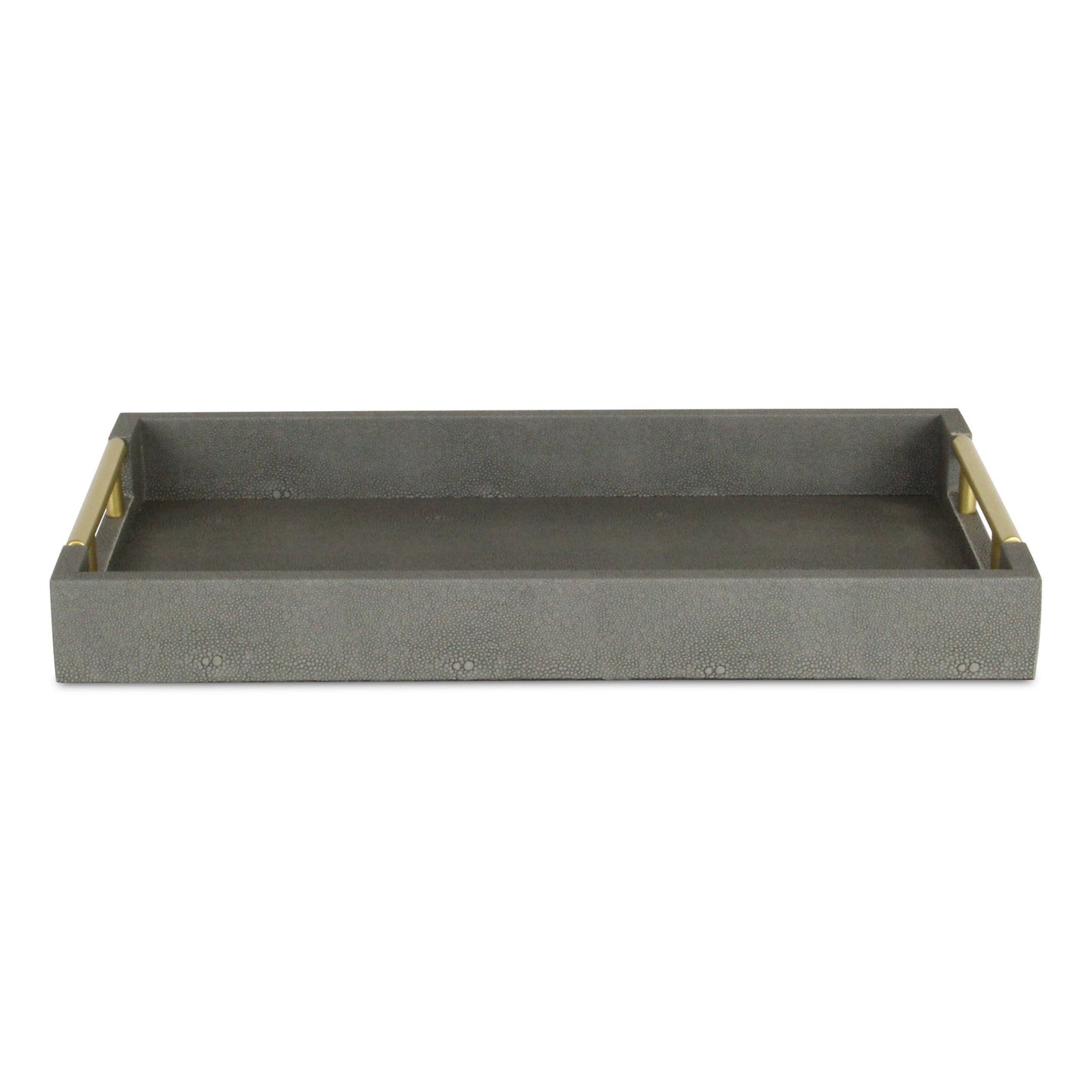 16" Gray Wood Faux Shagreen Serving Tray With Handles-2