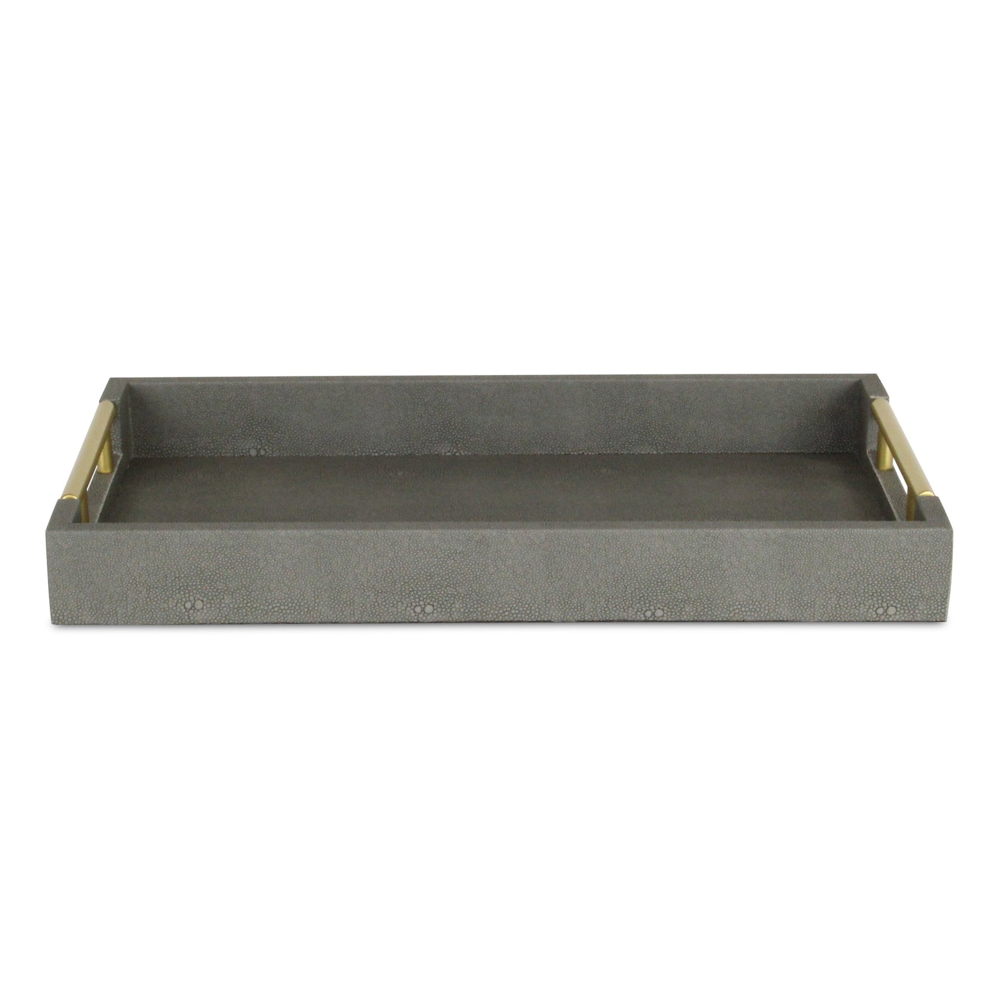 16" Gray Wood Faux Shagreen Serving Tray With Handles-2