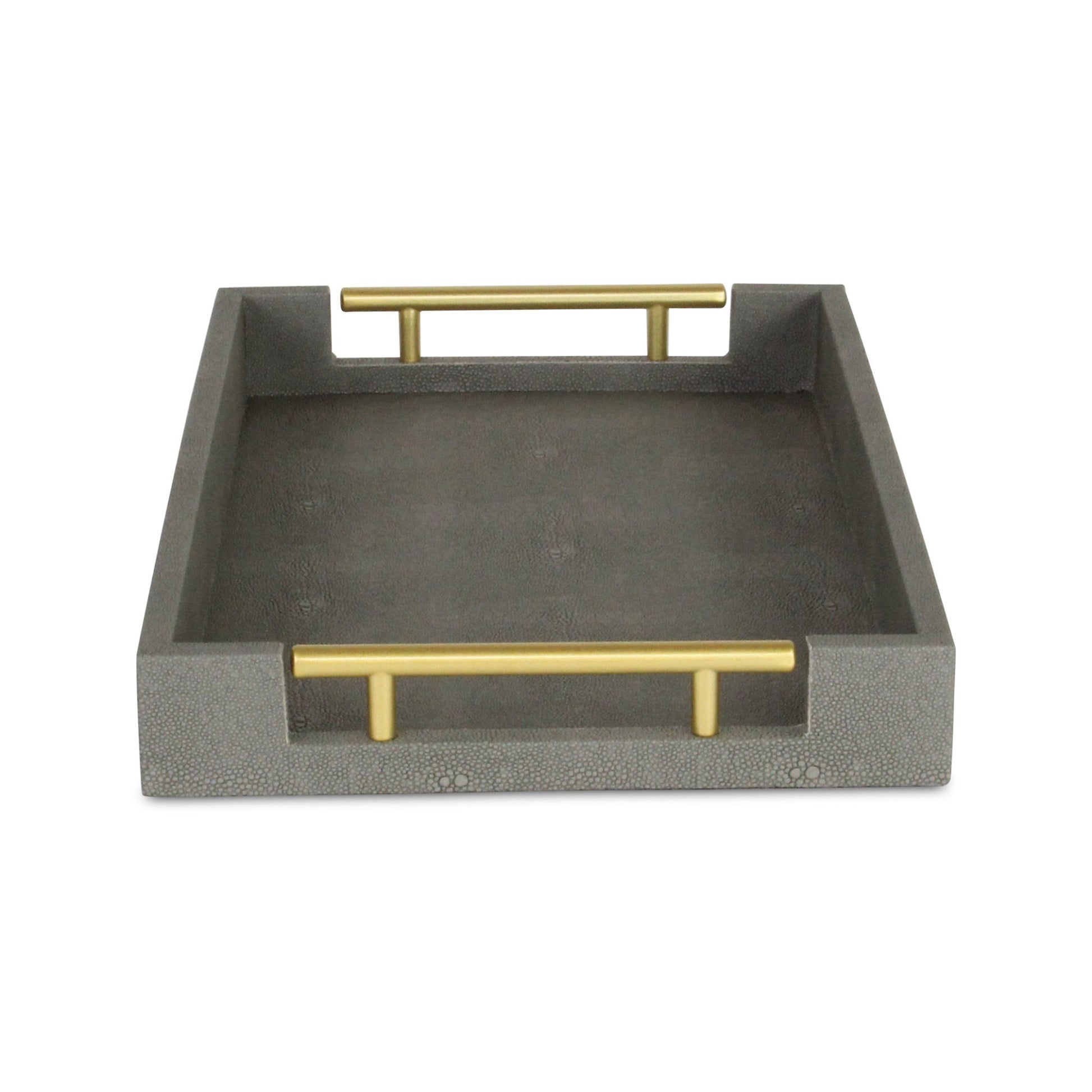 16" Gray Wood Faux Shagreen Serving Tray With Handles-5