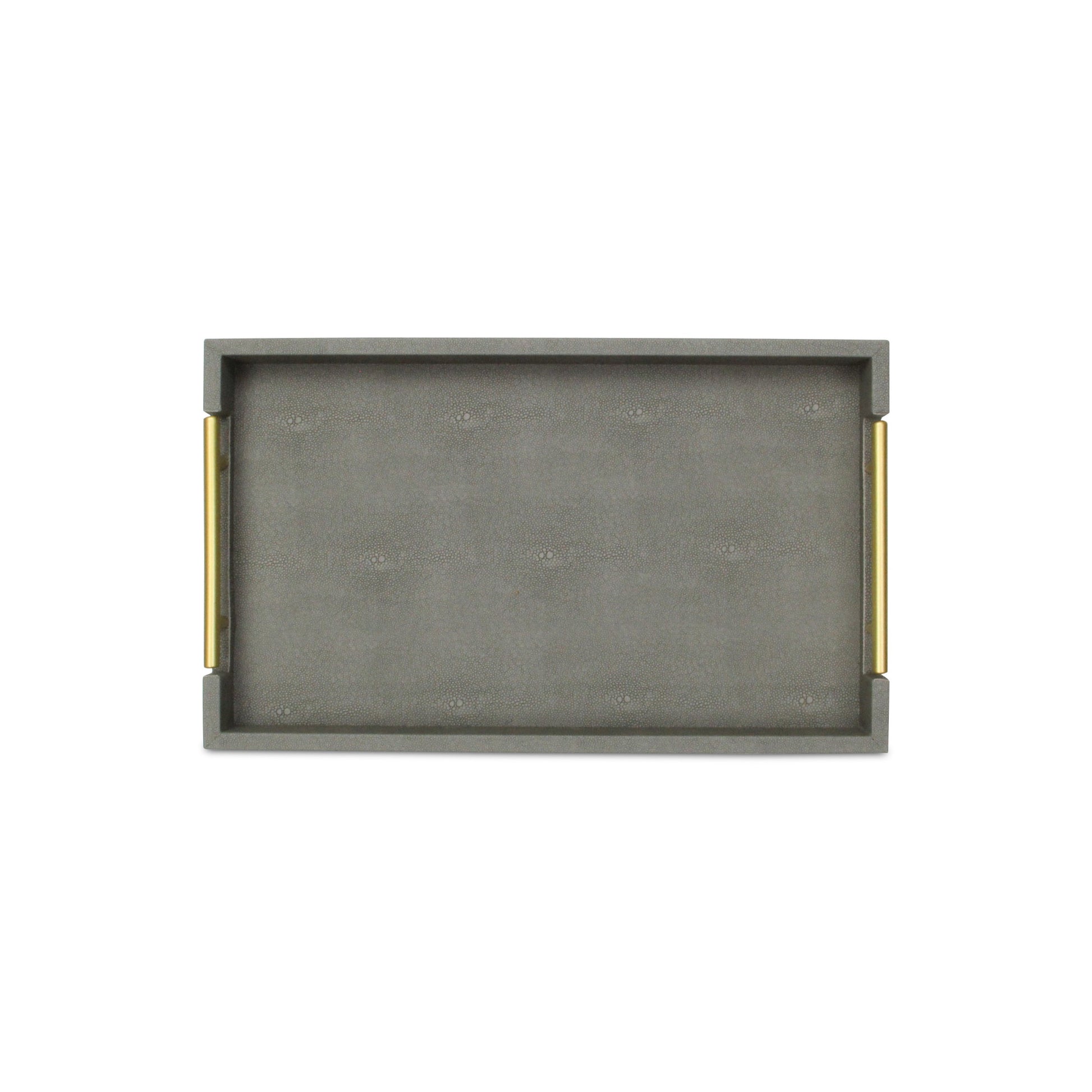 16" Gray Wood Faux Shagreen Serving Tray With Handles-3