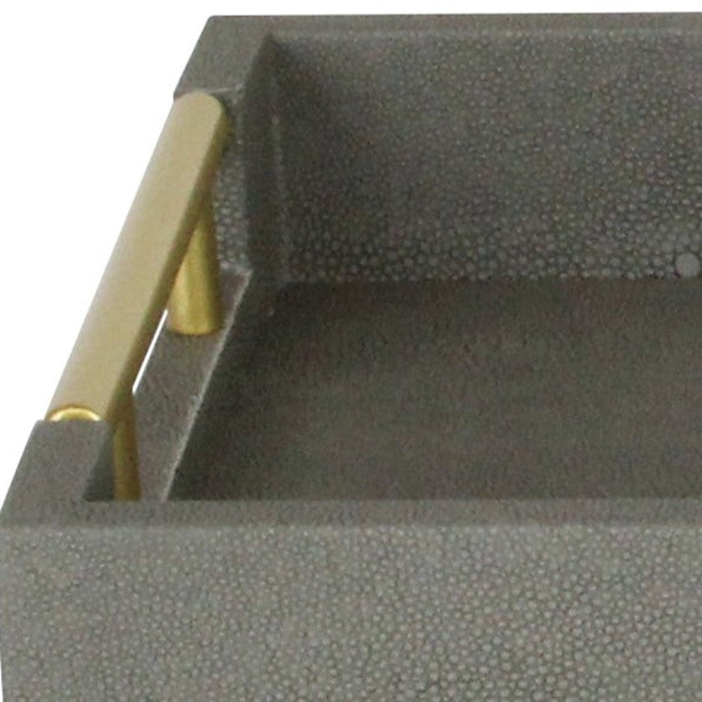 16" Gray Wood Faux Shagreen Serving Tray With Handles-7