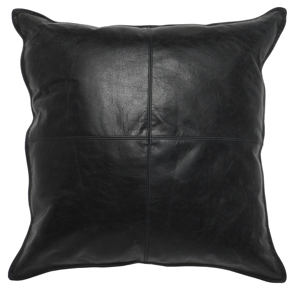 22" Black Leather Feather Throw Pillow-1