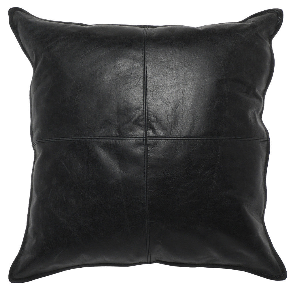 22" Black Leather Feather Throw Pillow-3