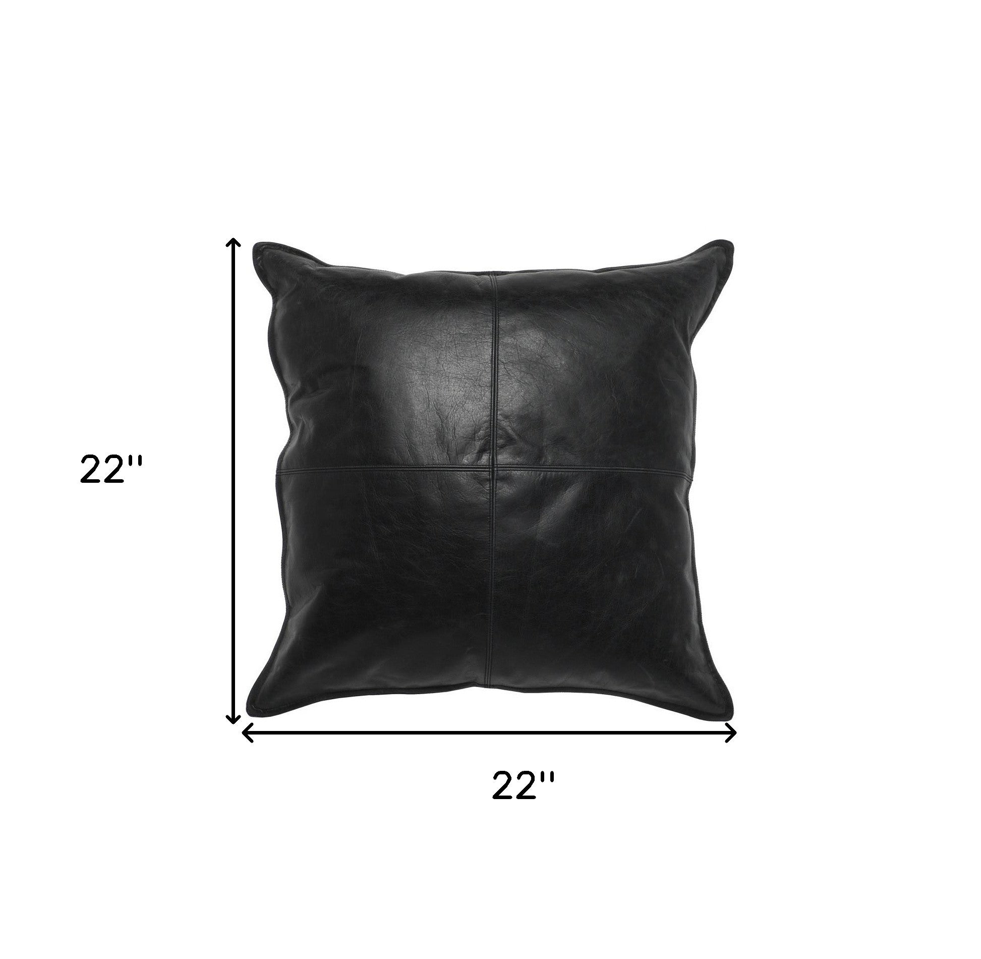 22" Black Leather Feather Throw Pillow-5