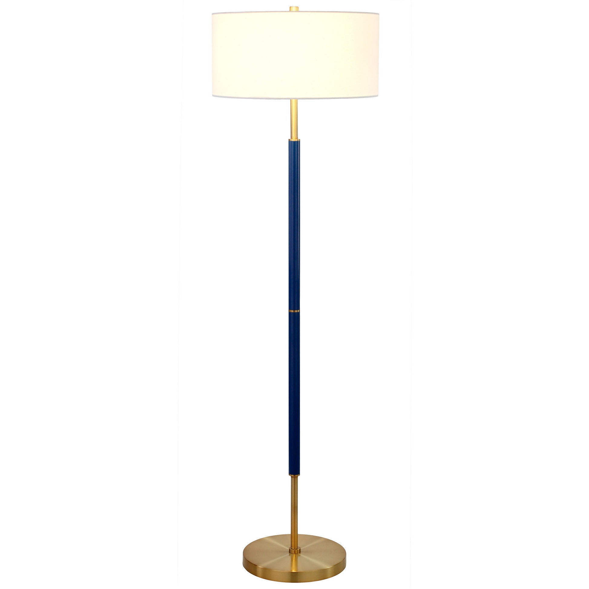 61" Brass Two Light Floor Lamp With White Frosted Glass Drum Shade-1