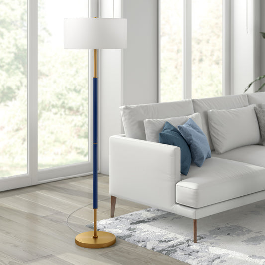 61" Brass Two Light Floor Lamp With White Frosted Glass Drum Shade-3