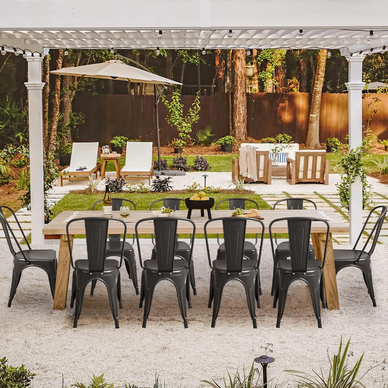 Metal Dining Chair Indoor-Outdoor Use Stackable Classic Trattoria Chair Chic Dining Bistro Cafe Side Metal Chairs Set of 4 (Black)-1