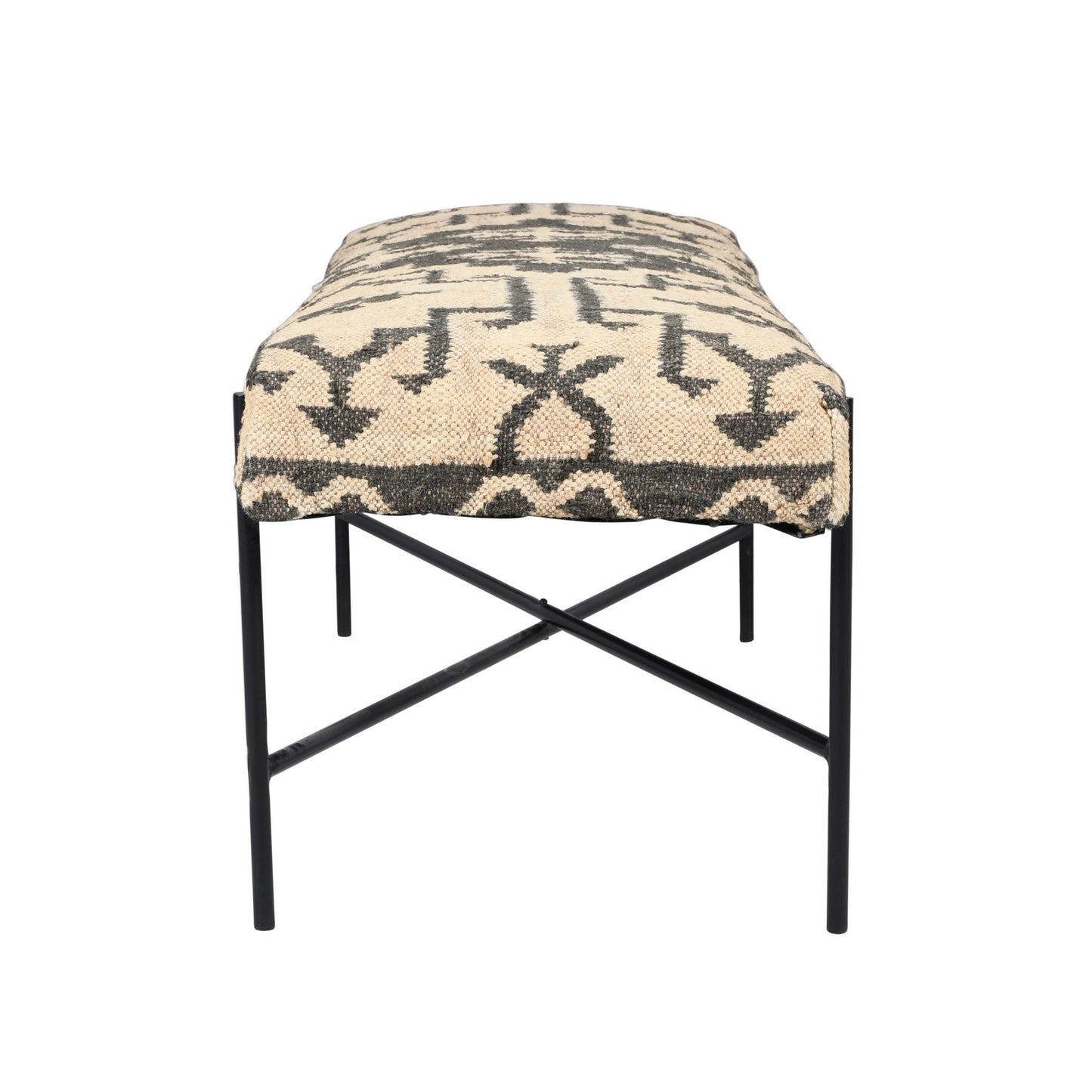 48" Cream and Black Cotton Blend Upholstered Southwest Bench-2