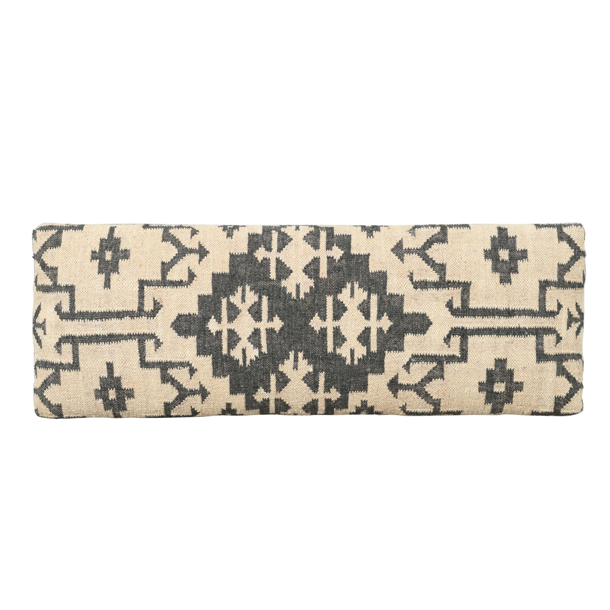48" Cream and Black Cotton Blend Upholstered Southwest Bench-3