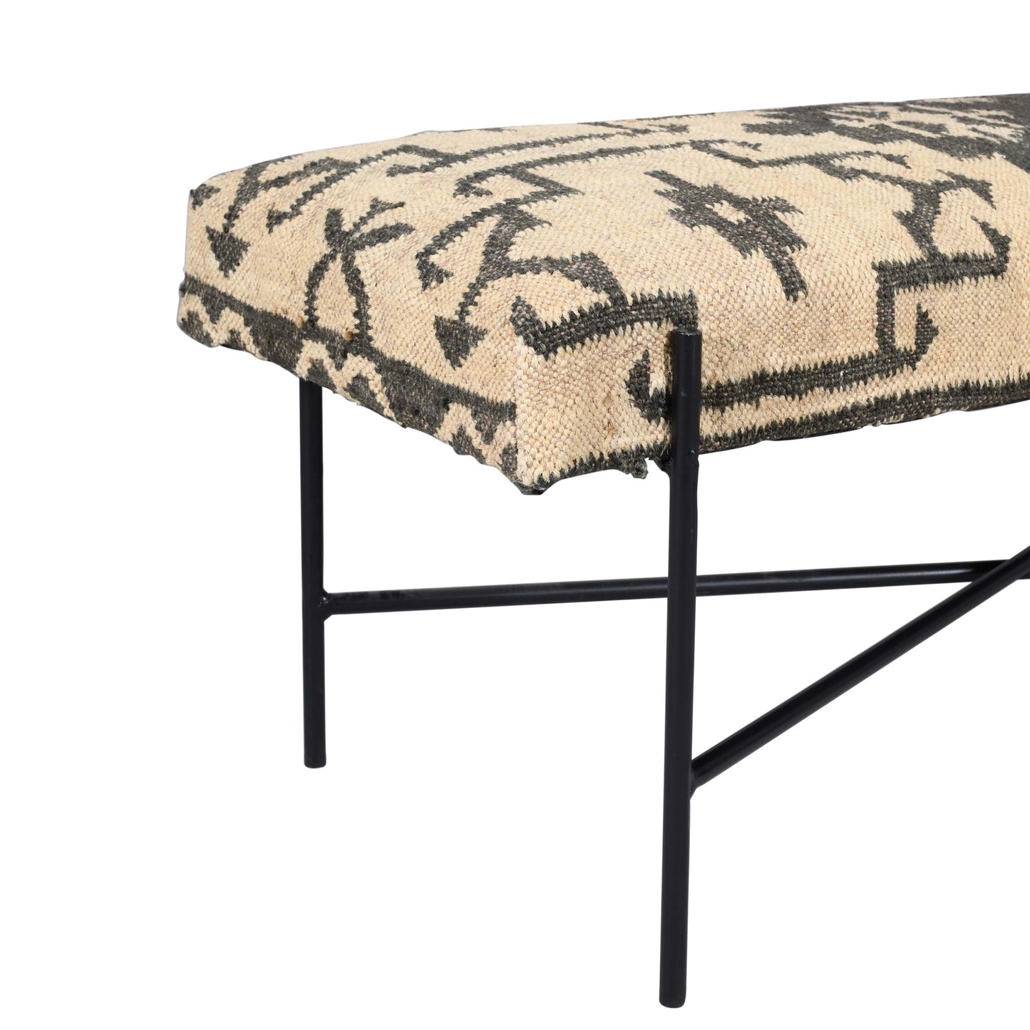 48" Cream and Black Cotton Blend Upholstered Southwest Bench-6