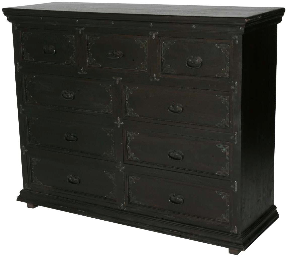 60" Dark Brown Carved Scrollwork Solid Wood Nine Drawer Double Dresser-1