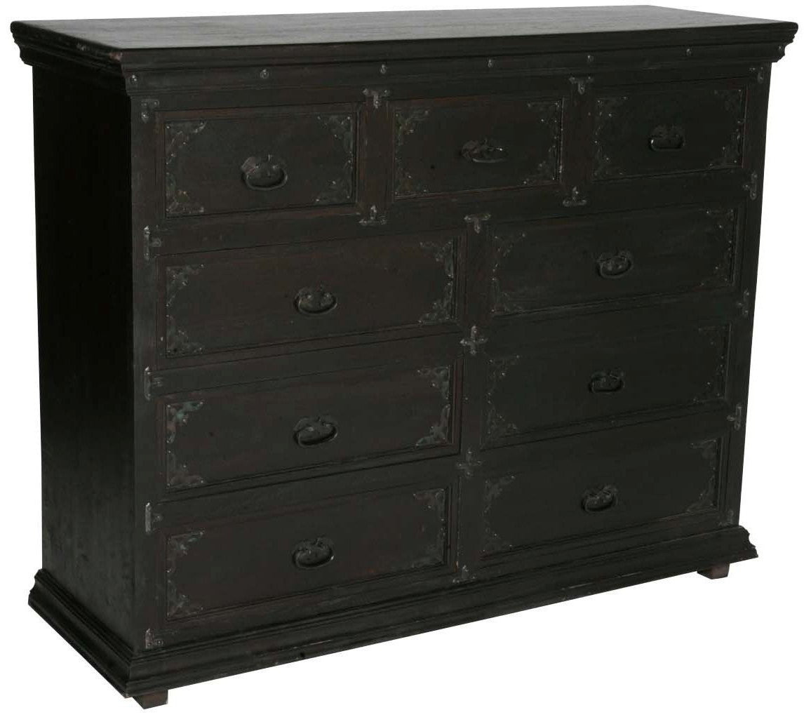 60" Dark Brown Carved Scrollwork Solid Wood Nine Drawer Double Dresser-3