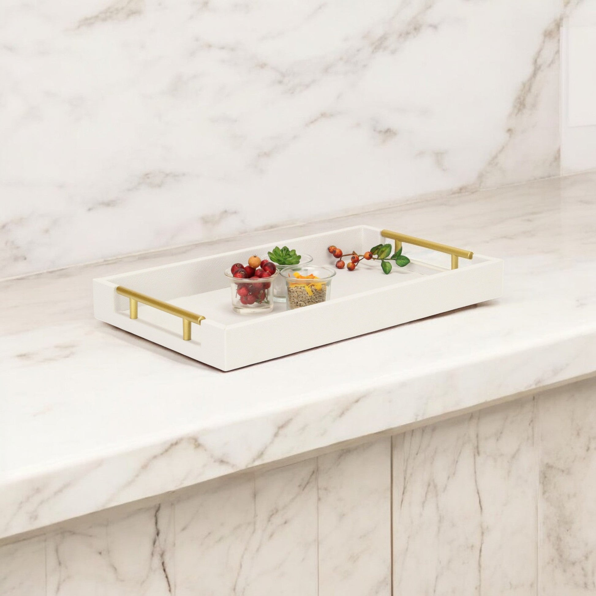 16" Wood Faux Shagreen Serving Tray With Handles-7