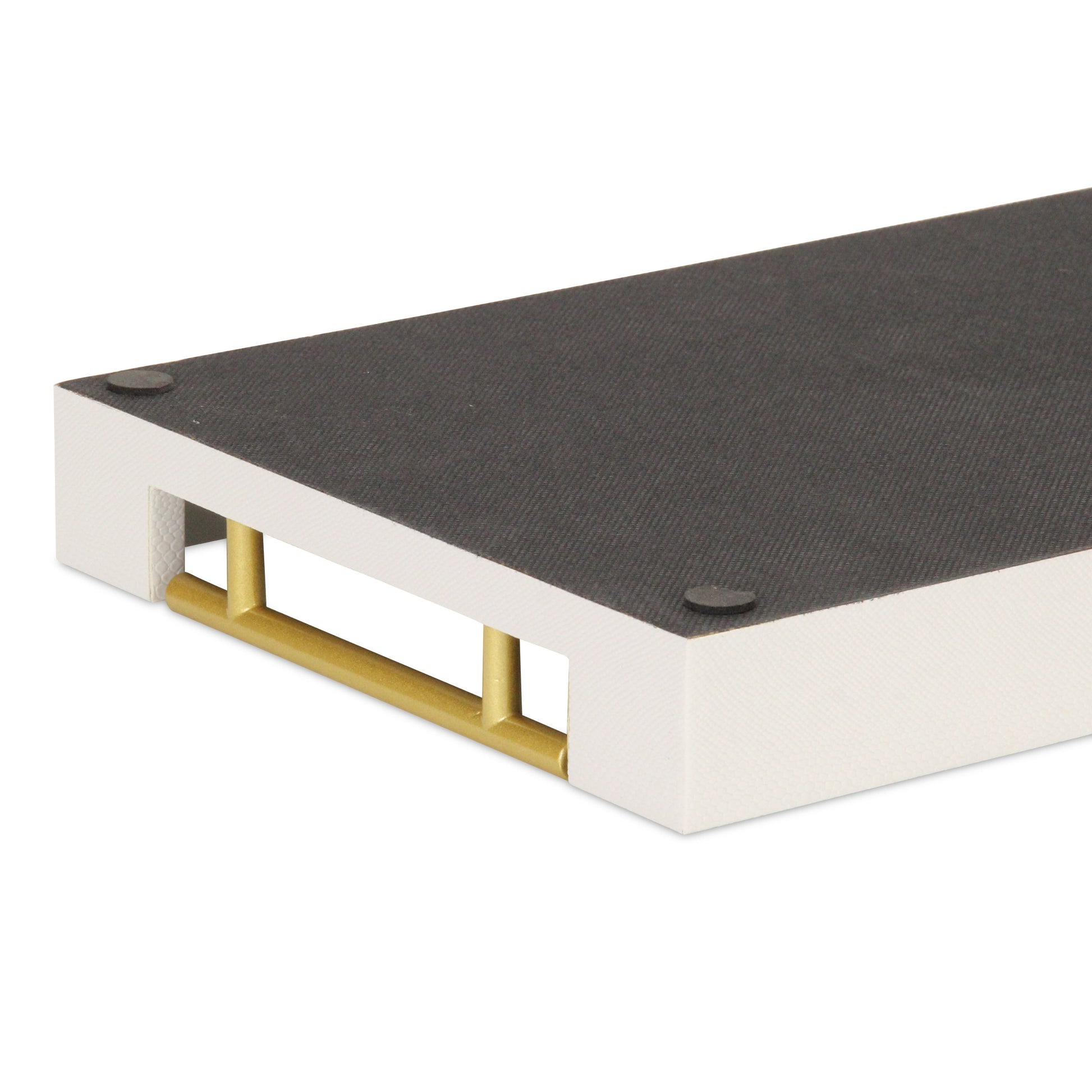 16" Wood Faux Shagreen Serving Tray With Handles-5