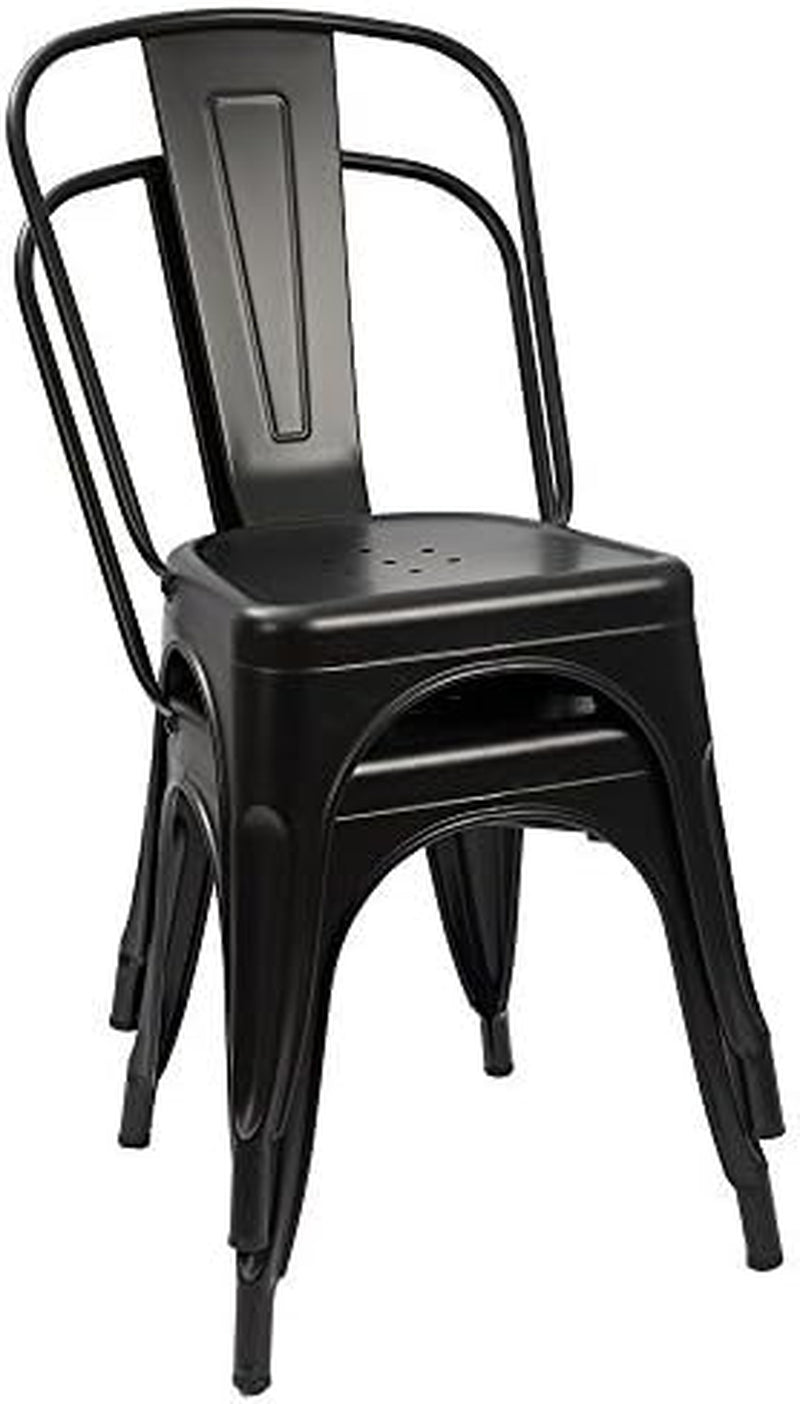 Metal Dining Chair Indoor-Outdoor Use Stackable Classic Trattoria Chair Chic Dining Bistro Cafe Side Metal Chairs Set of 4 (Black)-3