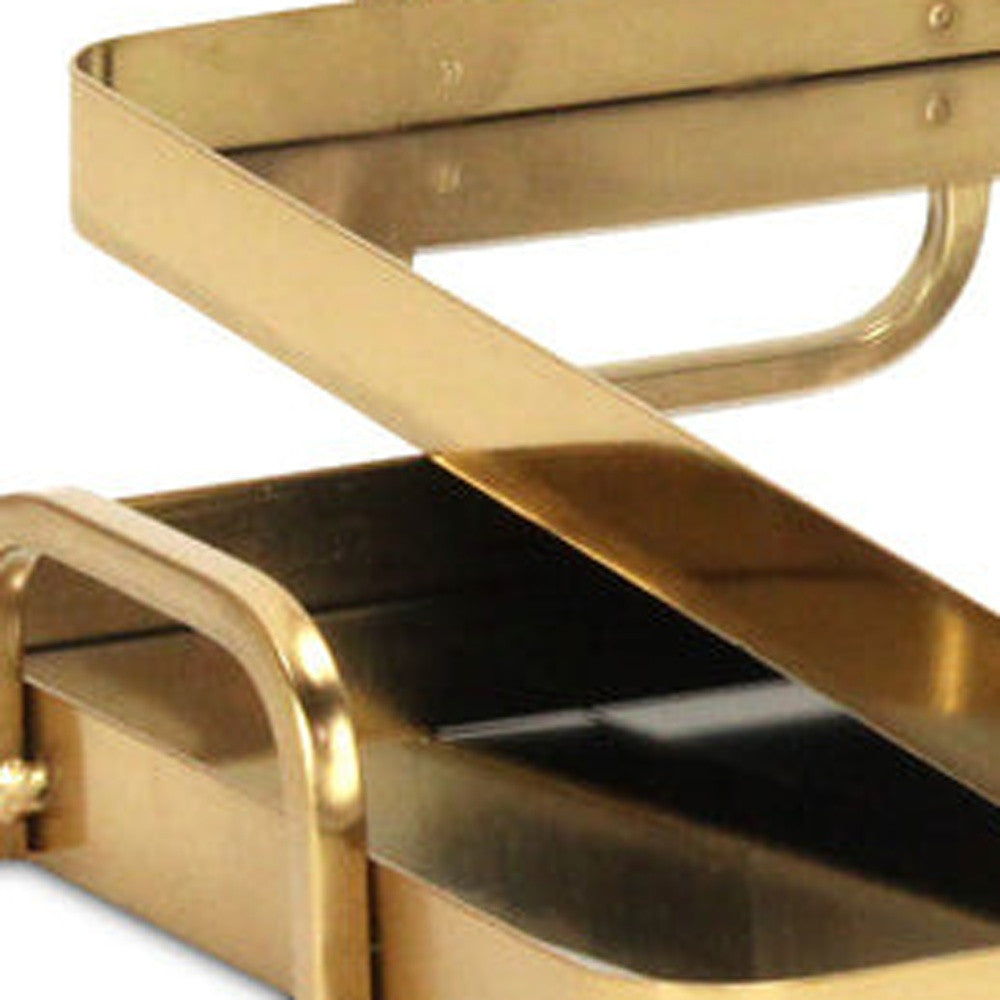 Set of Two Gold And Mirrored Glass Handmade Serving Trays-5