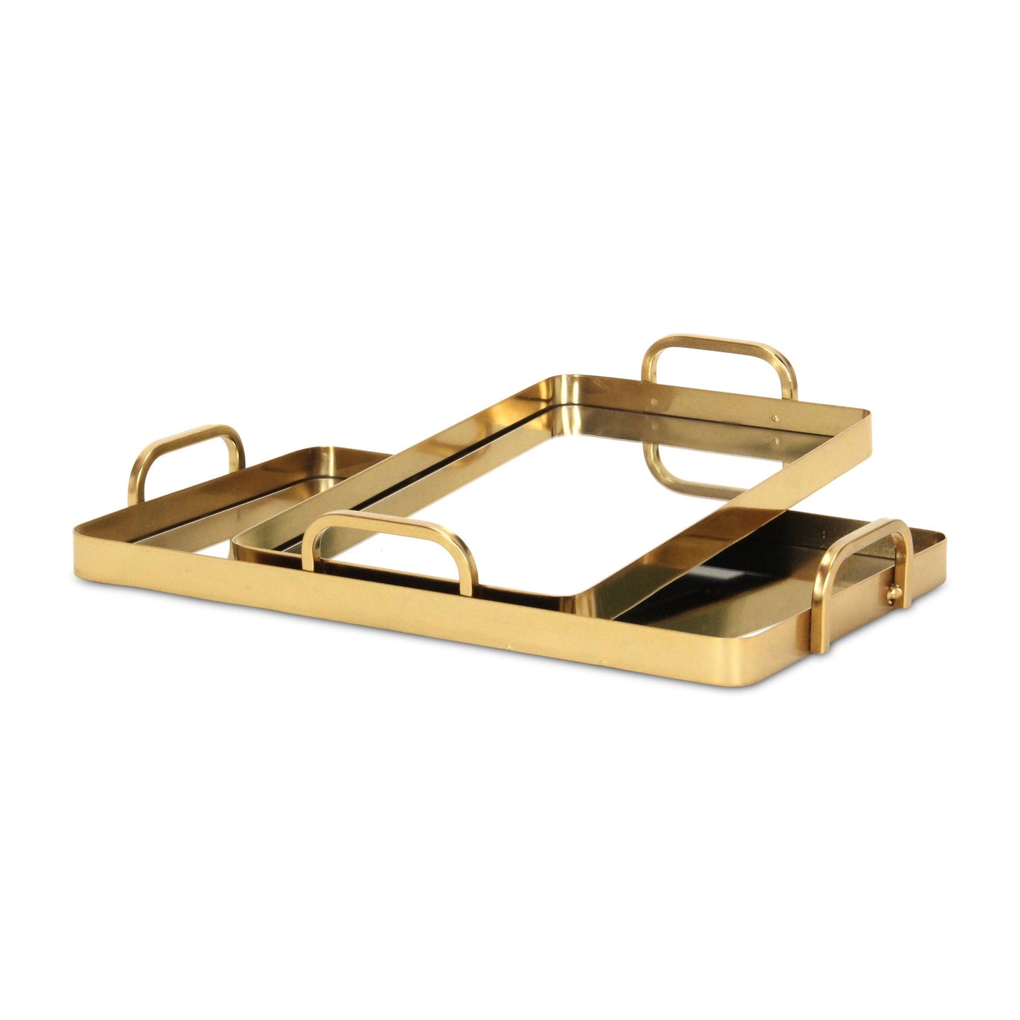 Set of Two Gold And Mirrored Glass Handmade Serving Trays-3