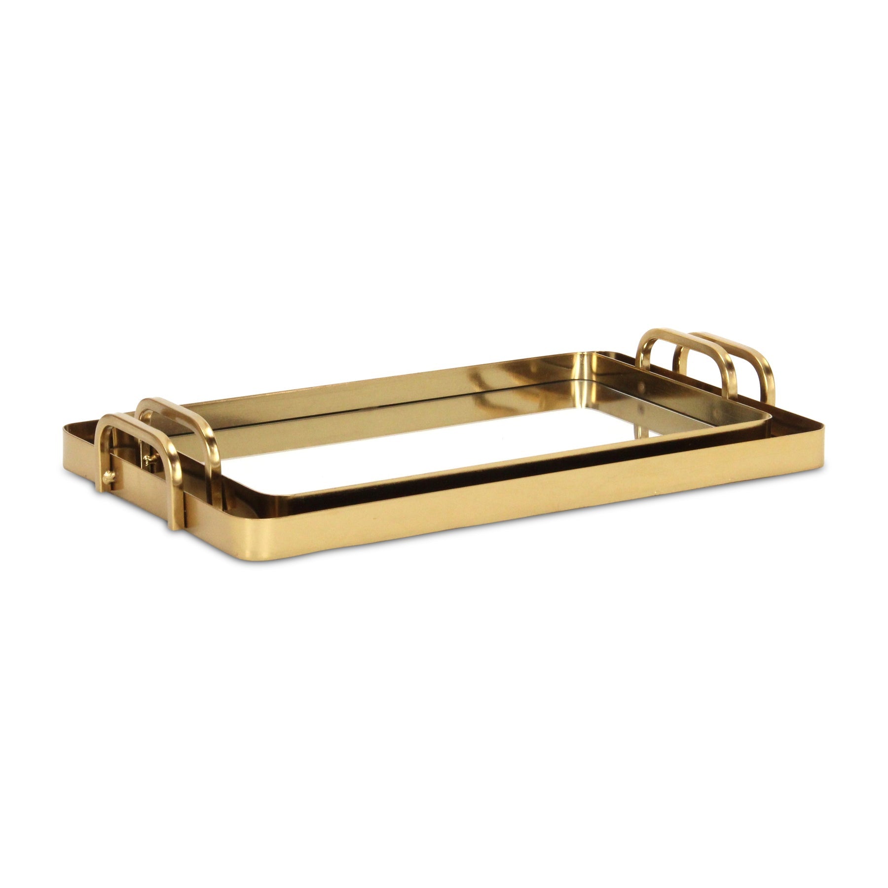 Set of Two Gold And Mirrored Glass Handmade Serving Trays-2