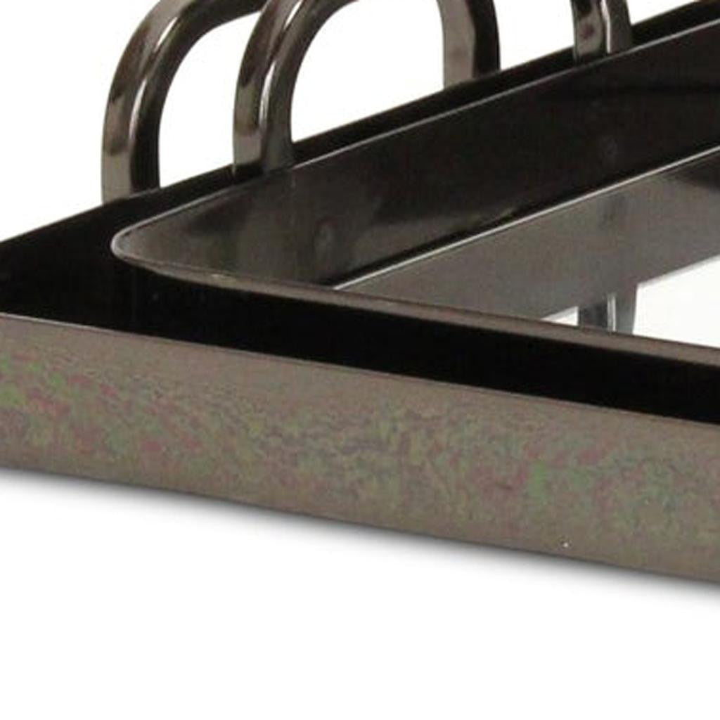 Set of Two Pewter Aluminum And Mirrored Glass Handmade Serving Trays-7