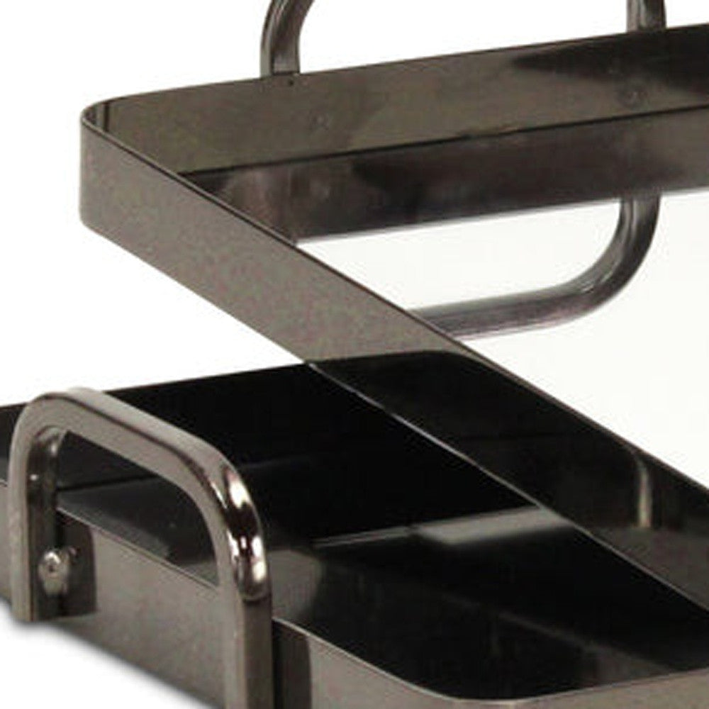 Set of Two Pewter Aluminum And Mirrored Glass Handmade Serving Trays-8