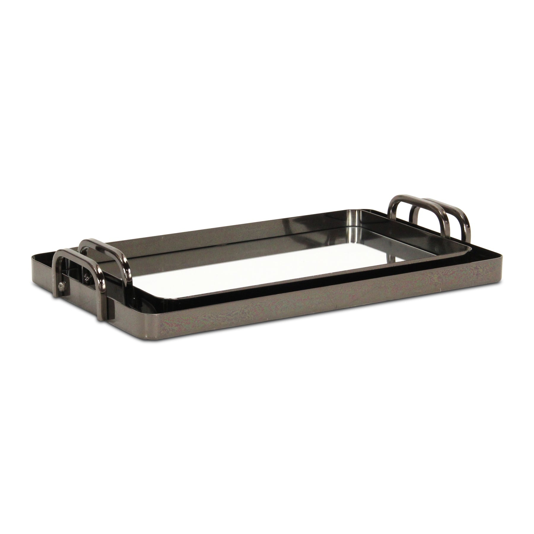 Set of Two Pewter Aluminum And Mirrored Glass Handmade Serving Trays-5