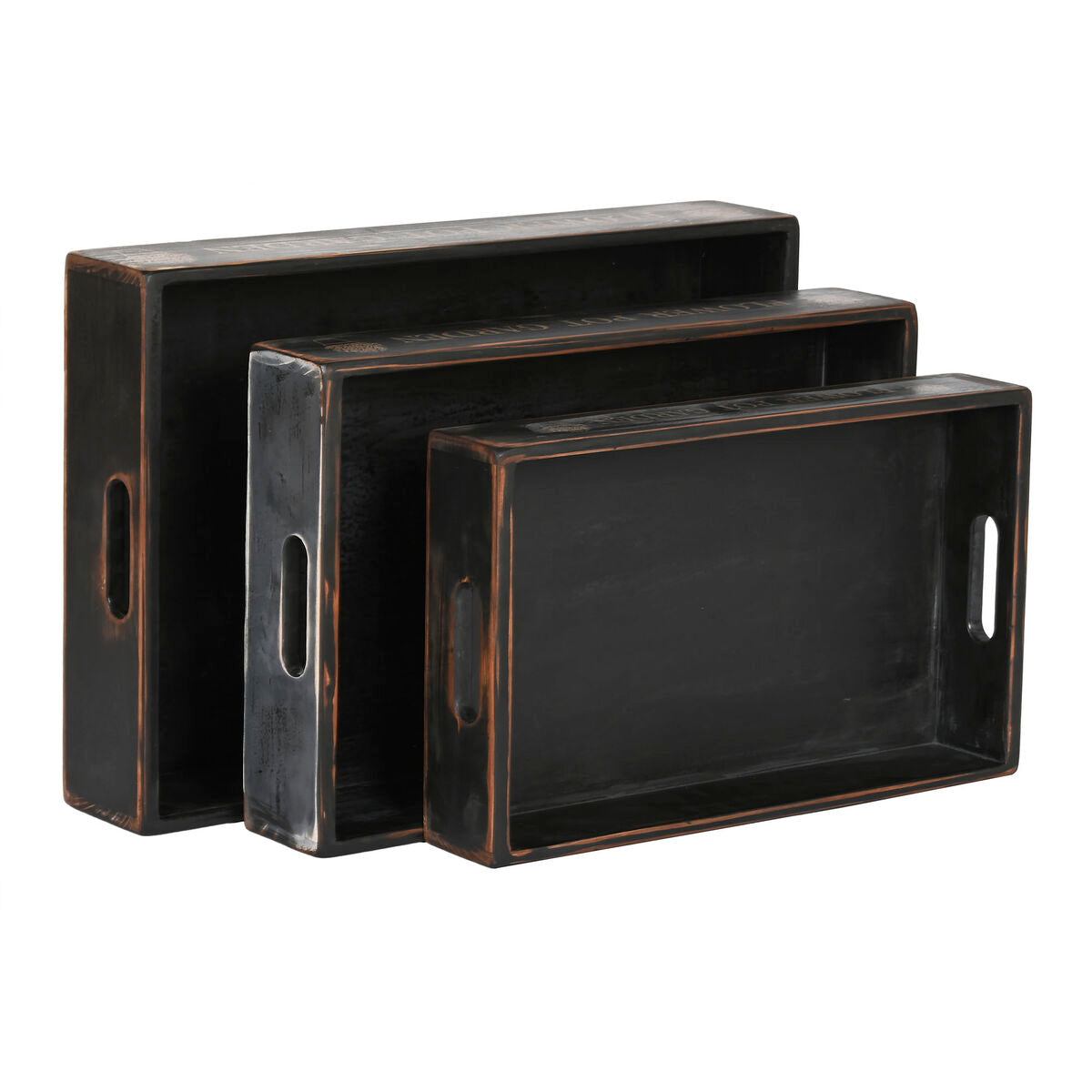 Set of trays Home ESPRIT Black Fir wood 56 x 38 x 10 cm (3 Pieces)-1