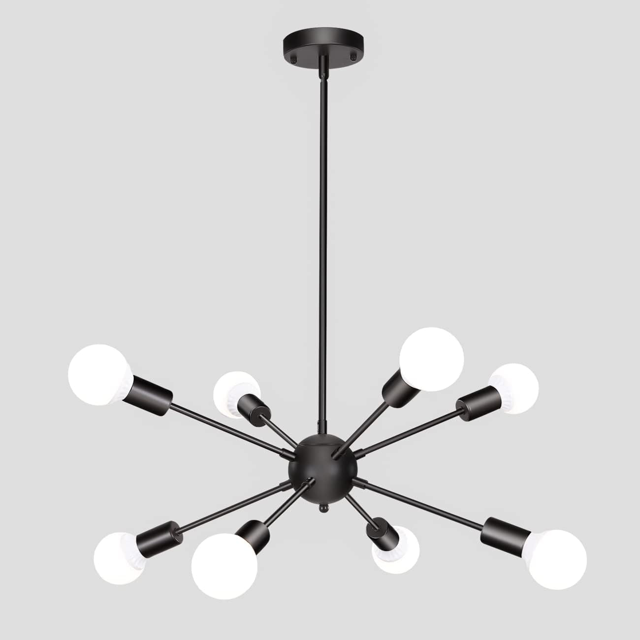 Black Sputnik Chandeliers, 8 Lights Sputnik Light Fixtures Ceiling Hanging, Mid Century Modern Pendant Lighting for Kitchen Island Living Room Bedroom Dining Room Light Fixture-1