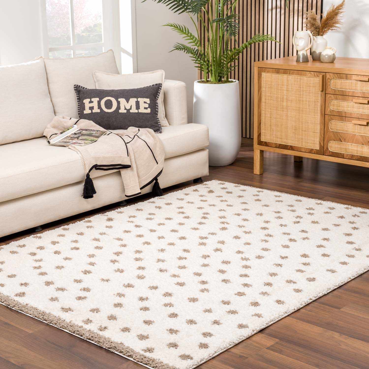 Chaia Dotted Cream & Brown Plush Rug-3