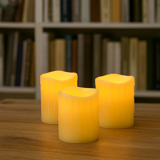 Set of Three Yellow Flameless Pillar Candle