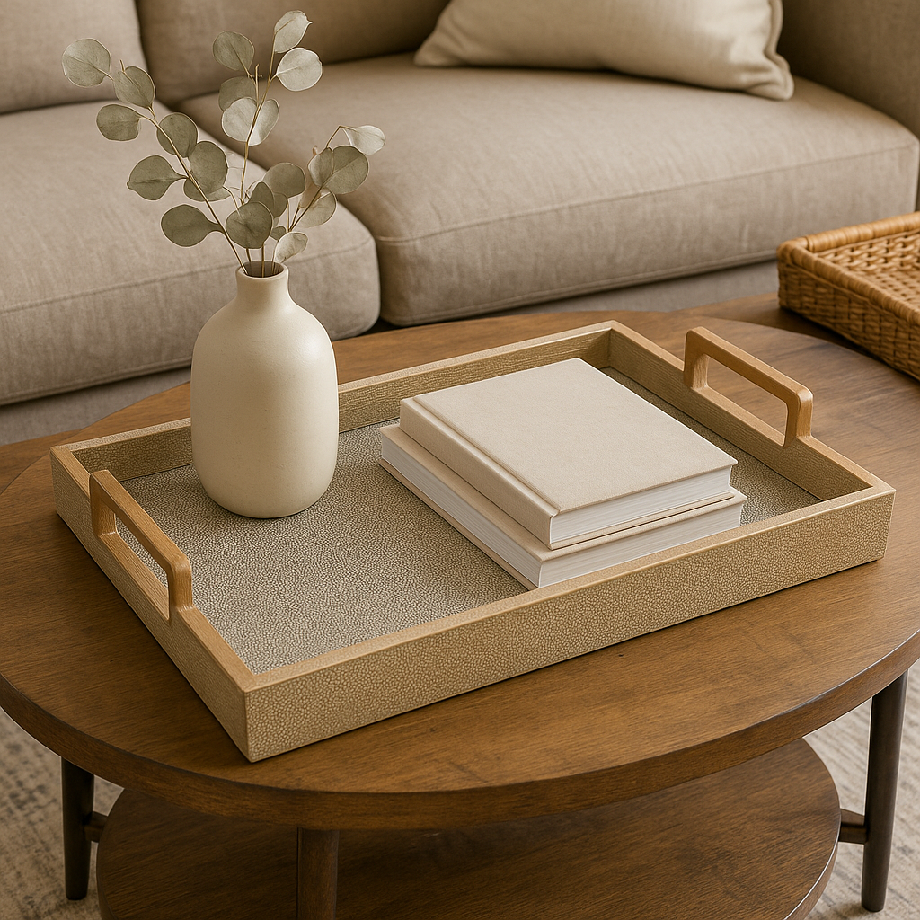Linden Grove Faux Shagreen Tray – 16" Elegant Display