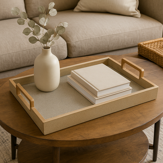 Linden Grove Faux Shagreen Tray – 16" Elegant Display